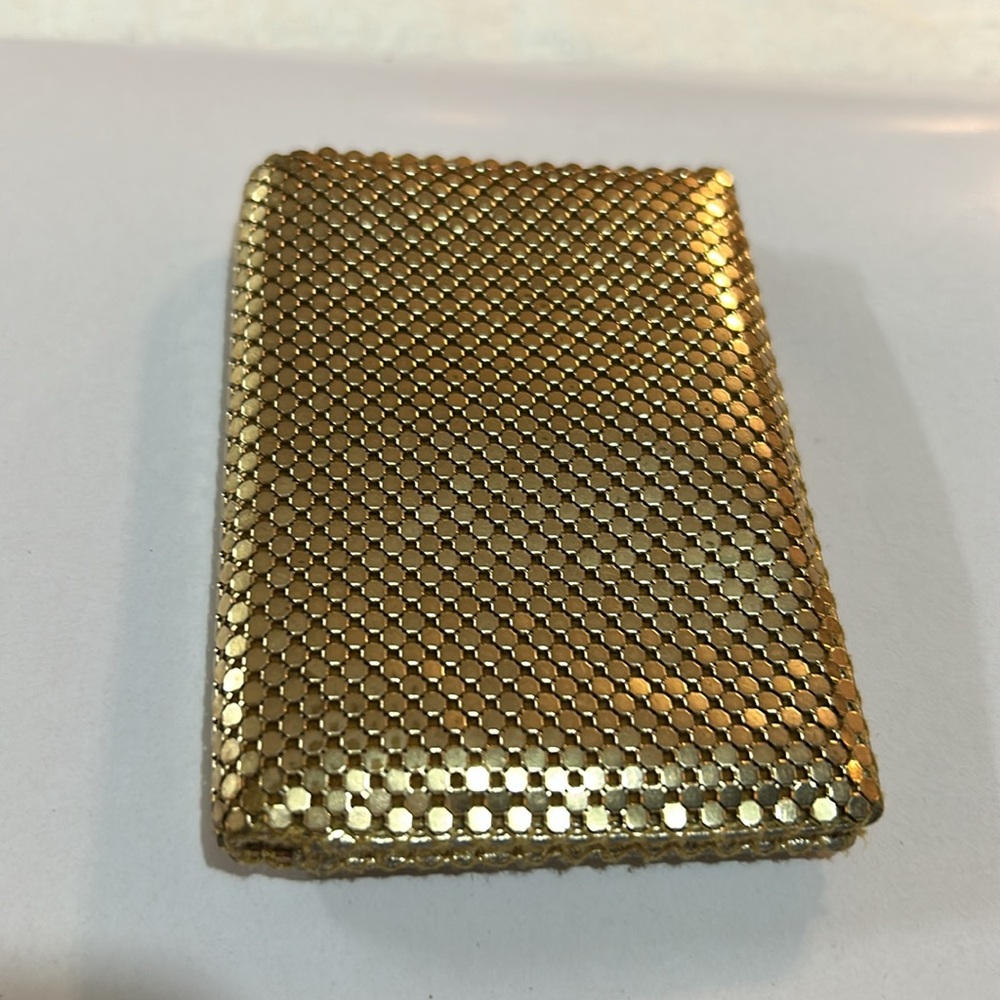 Gold tone mesh wallet. Whiting & Davis.